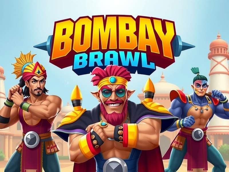 Bombay Brawl Heroes game banner featuring colorful Indian fighters